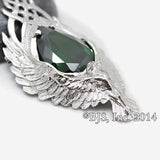 -Pendant necklace version of The Elessar, a silver eagle brooch set with a great green stone given to Aragorn by Galadriel as the fellowship departed Lothlórien in JRR Tolkien's The Fellowship of the Ring. Officially licensed Middle Earth replica jewelry. Handcrafted in the USA of fine white bronze or sterling silver. -