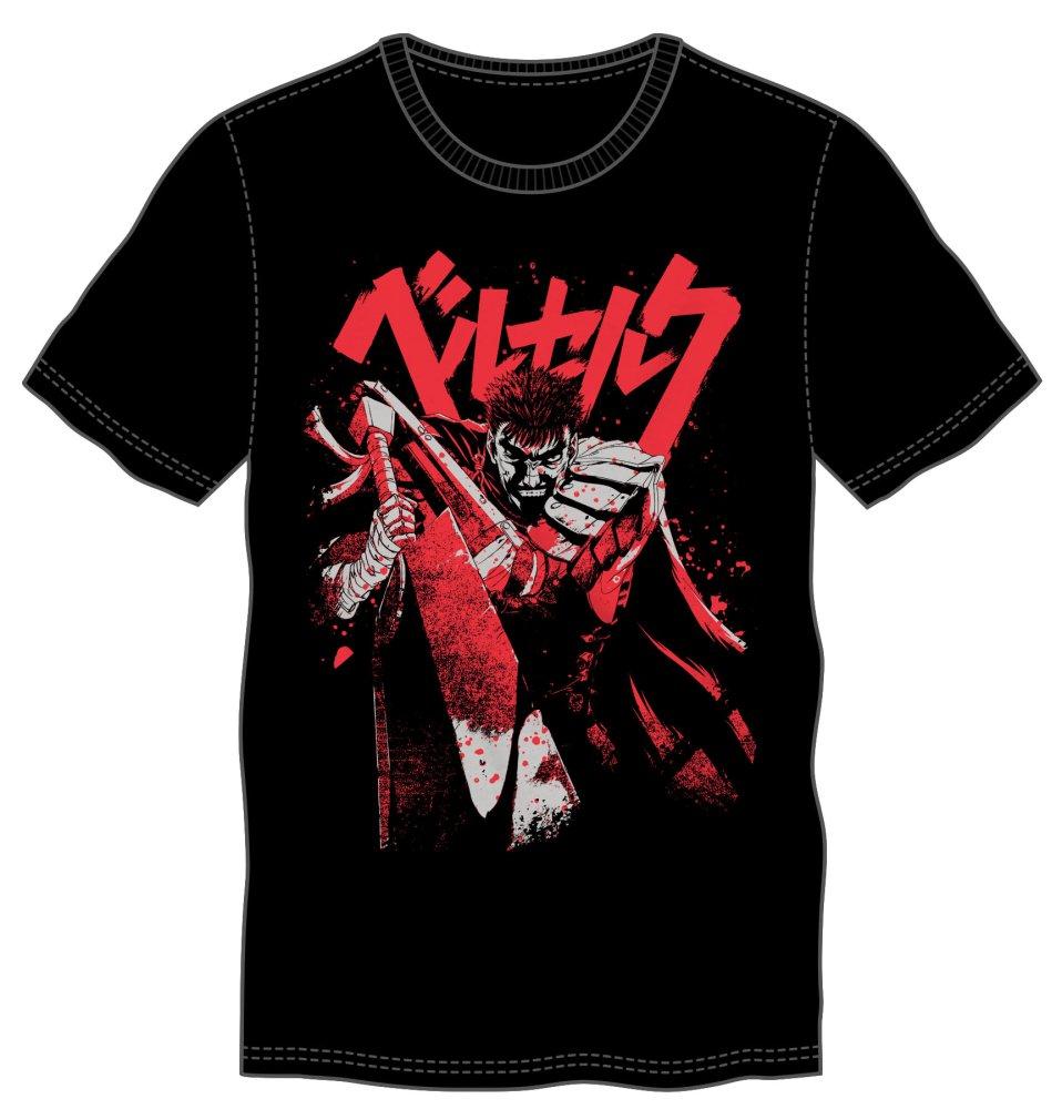 BERSERK Guts Unisex Graphic Tee, Officially Licensed - USA Seller-The popular dark manga and anime Berserk follows the mercenary Guts and the Band of the Hawk. This Berserk Shirt features a large, soft hand print of Guts in red and white with Japanese title above.

Officially licensed Berserk apparel. This t-shirt typically ships in 2-3 business days from within the USA.-Black-S-