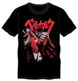 BERSERK Guts Unisex Graphic Tee, Officially Licensed - USA Seller-The popular dark manga and anime Berserk follows the mercenary Guts and the Band of the Hawk. This Berserk Shirt features a large, soft hand print of Guts in red and white with Japanese title above.

Officially licensed Berserk apparel. This t-shirt typically ships in 2-3 business days from within the USA.-Black-S-