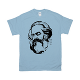 Marx Told You So Shirt, Karl Marx 2020 Democratic Socialist Meme Tee-Classic fitted style unisex tee with seamless double needle collar, taped neck and shoulders, and a double needle sleeve and bottom hem. Facts Matter. Appropriate attire for the Marxist or Democratic Socialist riding the un-flattened curve over the peak of late stage capitalism and the decline of western civilization -Light Blue-Small (S)-