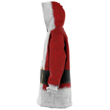Santa Claus Costume Snug Blanket Hoodie, Warm Christmas Snuggle Wrap-A one-size fits all wearable blanket. This snug blanket hoodie is crafted from an outer silky micro-mink (faux) exterior, Ultra soft microfiber fleece interior lining. Unisex, One size fits all Teens & Adults up to size 4X. Made-to-order. 2 weeks to USA. Funny casual Christmas cosplay Santa suit. All over Print blanket-ONSIZE-