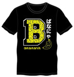 Bananya Collegiate Monogram Graphic Tee, Official Crunchyroll Anime-Officially licensed Bananya collegiate style monogram graphic tee. A unisex style black shirt made from 100% pre-shrunk soft spun cotton with a large yellow and white graphic print. Genuine Crunchyroll anime apparel. This shirt typically ships in 2-3 business days from within the US. Kawaii cute banana cat -BLACK-S-190371922367