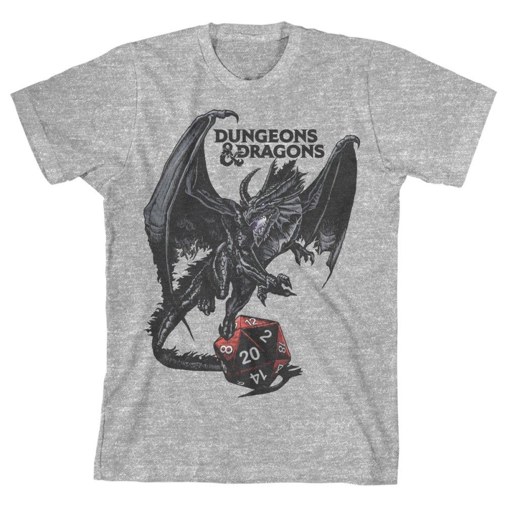 Dungeons & Dragons Officially Licensed Youth Dragon & 20-Sided Die Tee-Heather Gray-XS-693186671142