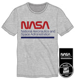 NASA Retro Logo Tee, Officially Licensed, 1970s 1980s Longform Text-Heather Gray-S-