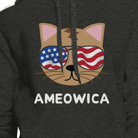 Funny AMEOWICA Patriotic American Cat Hoodie - Unisex Dark Gray-Dark gray unisex pullover hoodie with drawstring hood and large graphic cat print. Ships from the USA.

Cute funny America Kitty 4th of July Red White And Blue Independence Day Memorial Day Biden Presidential First Cat Veterans Day United States mens womens wholesome humorous apparel hooded sweatshirt-Small-