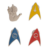 Star Trek TOS Lapel Pin Set - Science, Engineering & Command Insignias-The Star Trek Lapel Pin set includes four pins: three Insignias (Science, Engineering, and Command) and the Vulcan Salute. Made of enameled zinc allow with clutch pinbacks and come in a fashionable box ready for gifting. Officially Licensed Star Trek product. Typically shipped in 2-3 business days from within the USA.-MULTI-OS-