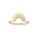 -Intricate sun design ring crafted in 14 karat gold plated sterling silver. A classic mid-century style ring with a 1.2mm wide band. Available in whole sizes 5-9.Wear it alone, or stack two inverted on top of each other to create a full sun design!-5-