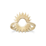 -Intricate sun design ring crafted in 14 karat gold plated sterling silver. A classic mid-century style ring with a 1.2mm wide band. Available in whole sizes 5-9.Wear it alone, or stack two inverted on top of each other to create a full sun design!-