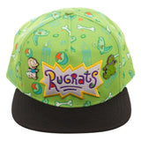 Rugrats Here Comes Reptar Cap with Pins, Officially Licensed Hat-A brightly colored, all over print hat with images of Reptar, Spike's bone, and other elements from the Rugrats cartoons. Large, bold embroidered logo on the front of the cap, framed by two lapel pins of Tommy and Reptar.Officially licensed Nickelodeon accessory. Perfect for nostalgic fans of classic 90's Nicktoons. -Green-OS-190371760570