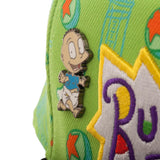 Rugrats Here Comes Reptar Cap with Pins, Officially Licensed Hat-A brightly colored, all over print hat with images of Reptar, Spike's bone, and other elements from the Rugrats cartoons. Large, bold embroidered logo on the front of the cap, framed by two lapel pins of Tommy and Reptar.Officially licensed Nickelodeon accessory. Perfect for nostalgic fans of classic 90's Nicktoons. -Green-OS-190371760570