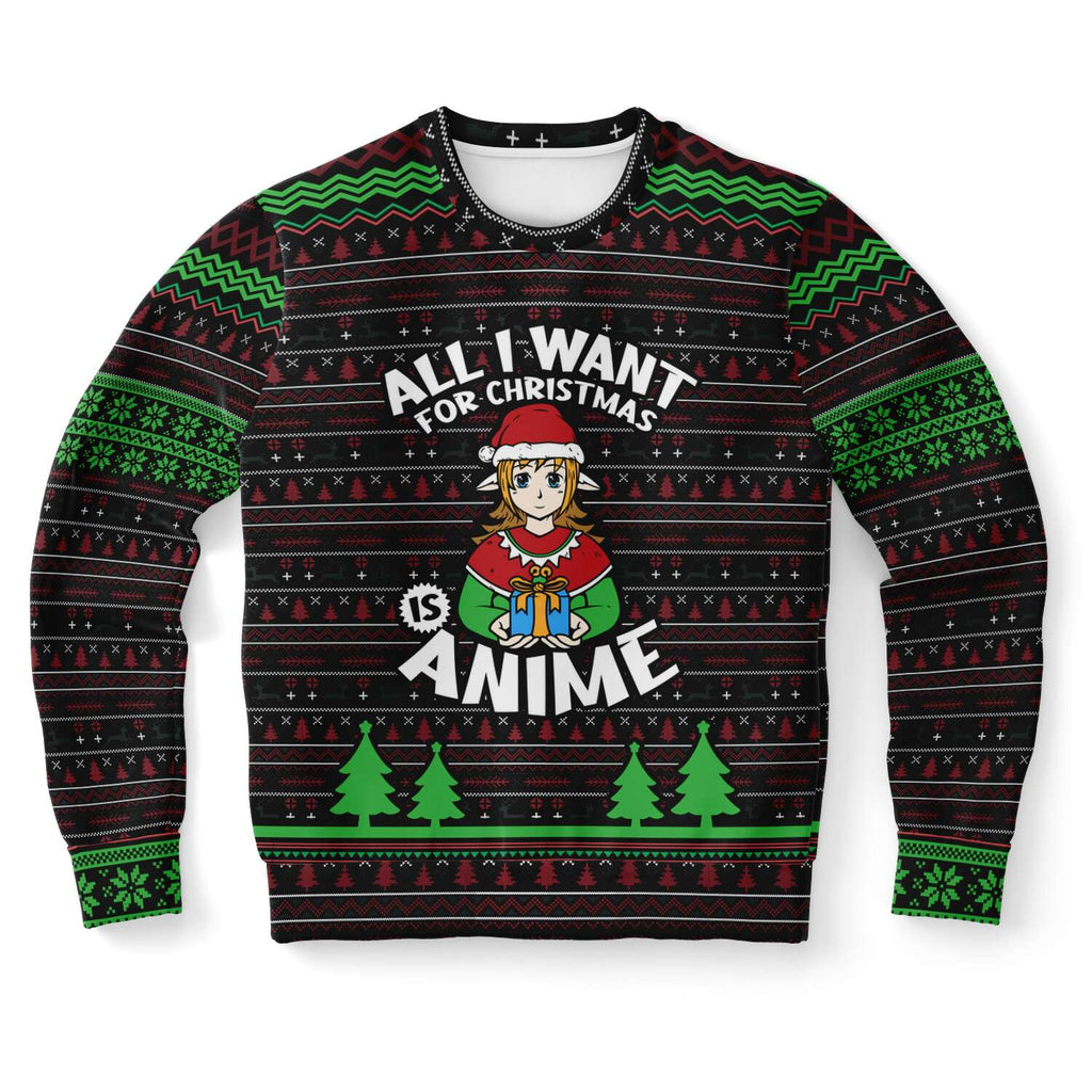 -Funny all-over-print unisex sweatshirt made of soft and comfortable cotton/polyester/spandex blend with brushed fleece interior. Each panel is individually printed, cut and sewn to ensure a flawless graphic that won't crack or peel. 

Mens womens Christmas pullover jumper ugly sweater print funny anime joke japanophile-XS-