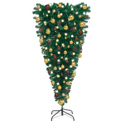 Upside-down Christmas Tree with LED Lights and Ball Set-Unique eye-catching inverted artificial tree puts the focus on special holiday decorations and is ideal for small spaces like apartments and tiny houses. Lifelike shape and appearance, adjustable branches. 4ft 5ft 6ft or 7ft. Durable PVC, steel stand, Kit-Gold-5ft / 59.1"-8720286501023