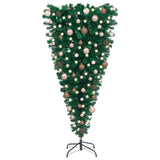 Upside-down Christmas Tree with LED Lights and Ball Set-Unique eye-catching inverted artificial tree puts the focus on special holiday decorations and is ideal for small spaces like apartments and tiny houses. Lifelike shape and appearance, adjustable branches. 4ft 5ft 6ft or 7ft. Durable PVC, steel stand, Kit-