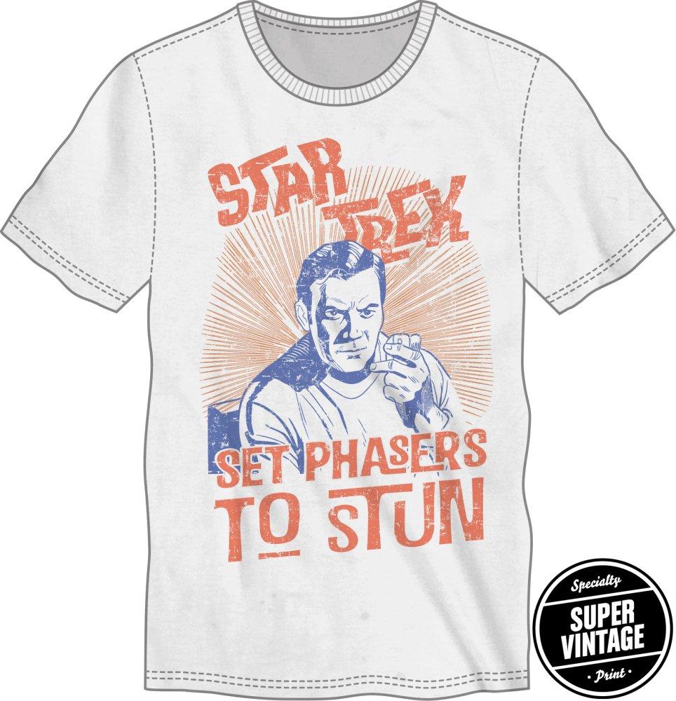 Star Trek TOS Set Phasers to Stun Graphic Tee, Officially Licensed-WHITE-S-