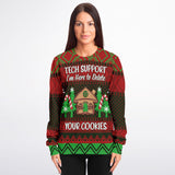 -Funny all-over-print unisex sweatshirt made of soft, comfortable cotton/polyester/spandex blend with brushed fleece interior. Each panel is individually printed, cut and sewn to ensure a flawless graphic that won't crack or peel. 
funny AOP computers IT on and off again mens womens ugly sweater christmas holiday jumper-