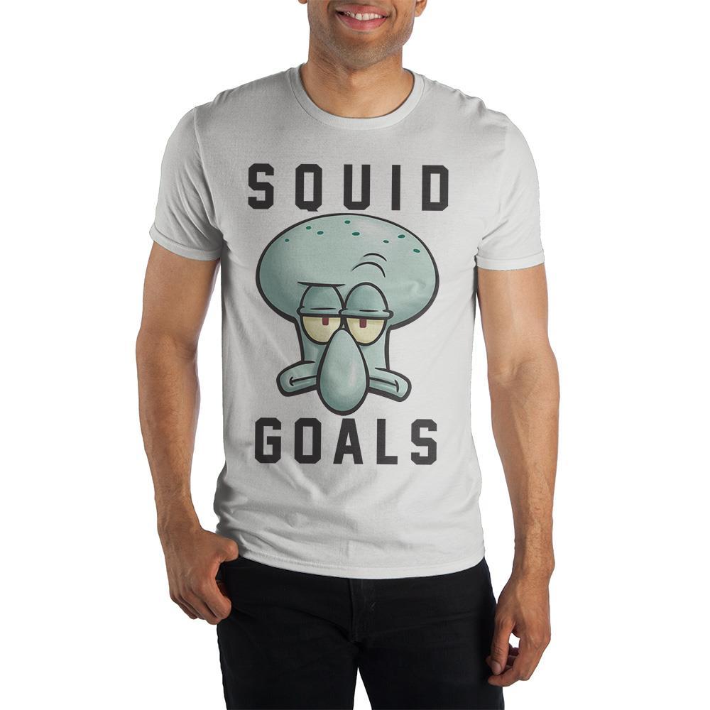 SpongeBob SquarePants Squid Goals Shirt, Official 90s Nickelodeon Tee-White-XS-