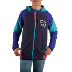 Retro 1990s Sony Playstation Color Block Windbreaker Jacket, PS1 PS2-