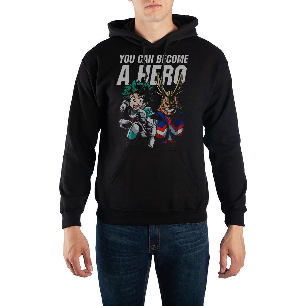 -Officially Licensed MHA apparel. Shipped from the USA.

Are you ready to become a hero with Izuku and All Might? Then this My Hero Academia hooded sweatshirt is perfect for you. It's soft, thick fabric helps keep your muscles warm after a hard day of training and the hood can cover your head on rainy days. Aspiring heroes everywhere will want to get their hands on this special My Hero Academia pullover hoodie, so don't hesitate to make it a part of your clothing collection. With Villains lurkin