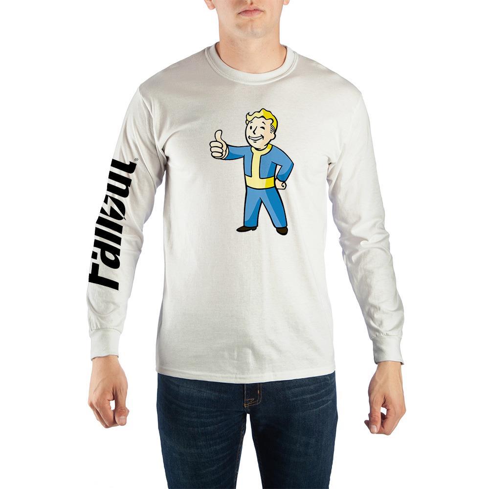 Fallout Vault-Boy Longsleeve Tee, Officially Licensed Bethesda Apparel-WHITE-S-