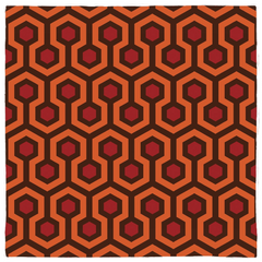 Overlook Pattern Bandana - Orange and Brown - Classic Retro Horror-Polyester jersey knit 24 inch square bandana, kerchief, handkerchief, hanky, neckerchief, do-rag, facemask, headscarf, babushka, hankey. Retro vintage overlook pattern. Classic shining retro horror hotel carpet pattern orange, brown and red abstract geometric hexagon pattern. Halloween goth gothic fashion-
