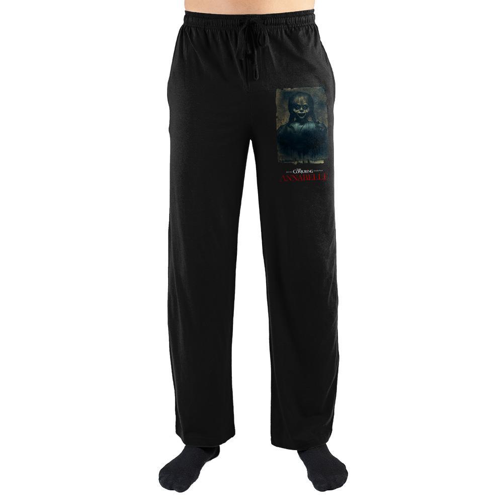 Annabelle Lounge Pants, Unisex Horror Movie Loungewear / Sleepwear-High quality unisex lounge pants for your fearless sense of style. Annabelle film title logo and custom portrait artwork. Comfortable pajama / sleep pants made from soft and comfortable cotton / poly material with elastic waistband and drawstring. Officially Licensed sleepwear / loungwear. Typically ships in 2-3 business days from within the US.-BLACK-XS-