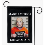 -100% poly poplin-canvas fabric, wash on gentle cycle and hang to dry.12x18", 18x27 or 24x36. Flag hanger / stand not included. Made-to-order in & shipped from the USA.

Make America Great Again... Lock Him Up RESIST Fascist MAGA Criminal Trump For Prison Treason Insurrection American Disgrace protest demand justice -Single-18.325x27 inch-Black-