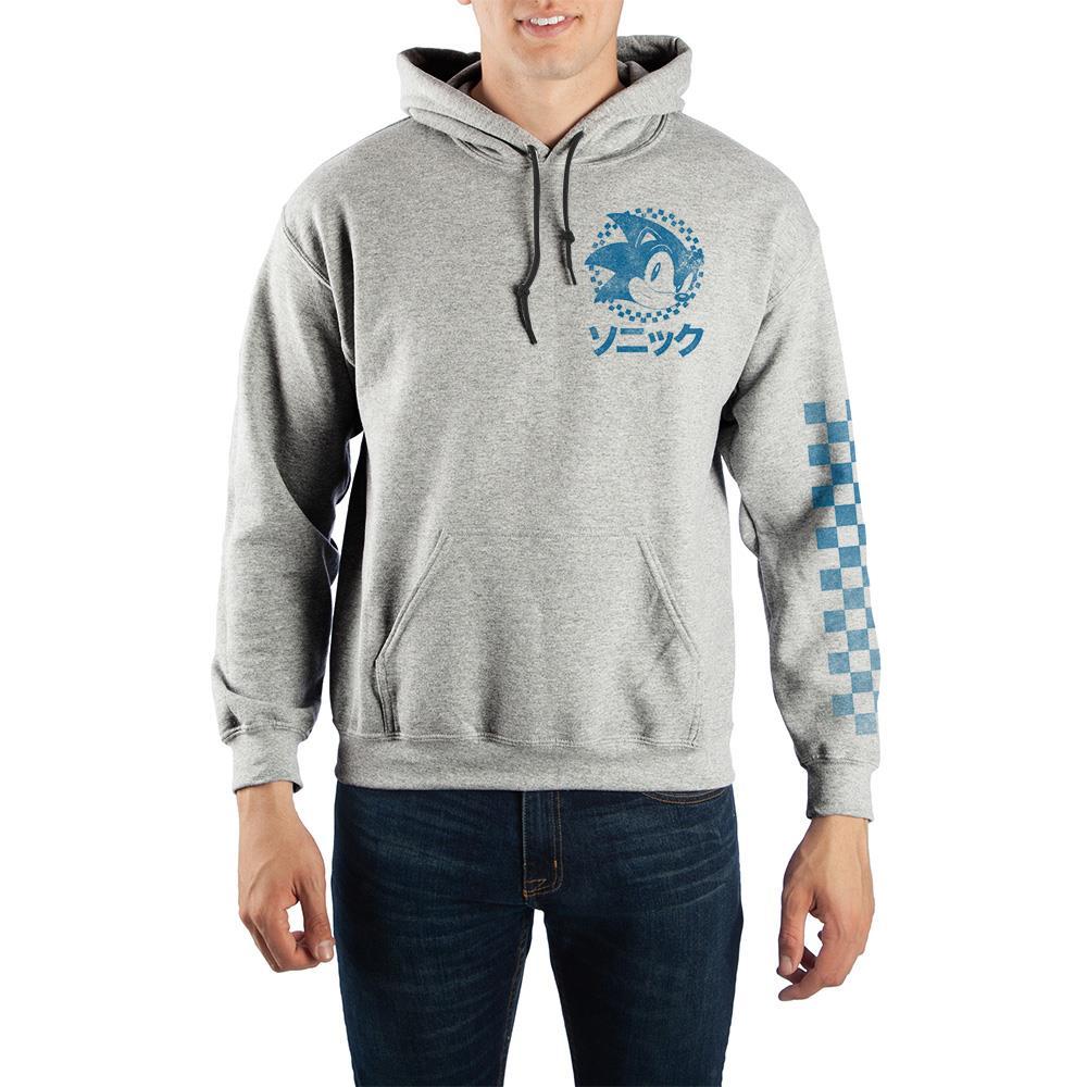 SEGA Sonic The Hedgehog Classic Kanji Hoodie, Officially Licensed-Heather Gray-S-