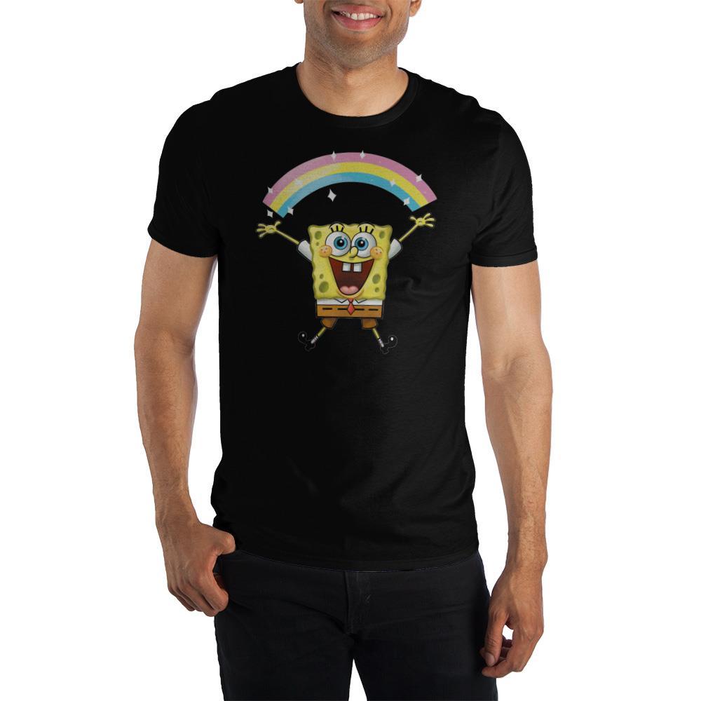 SpongeBob SquarePants Rainbow Tee. Officiall Nickelodeon Meme Tee-Black-S-