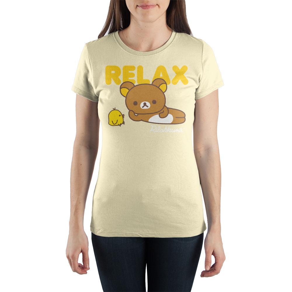 Rilakkuma and Kiiroitori RELAX Juniors Graphic Tee, Genuine San-X, USA-Kick back and relax with Rilakkuma and Kiiroitori in this officially licensed San-X graphic tee! Light yellow, soft cotton juniors tee with a classic crew neck, short sleeves and a high quality soft touch print. Genuine San-X apparel. This shirt ships from USA. Japan Japanese Character Sanrio Anime Manga Cute Kawaii -Light Yellow-S-