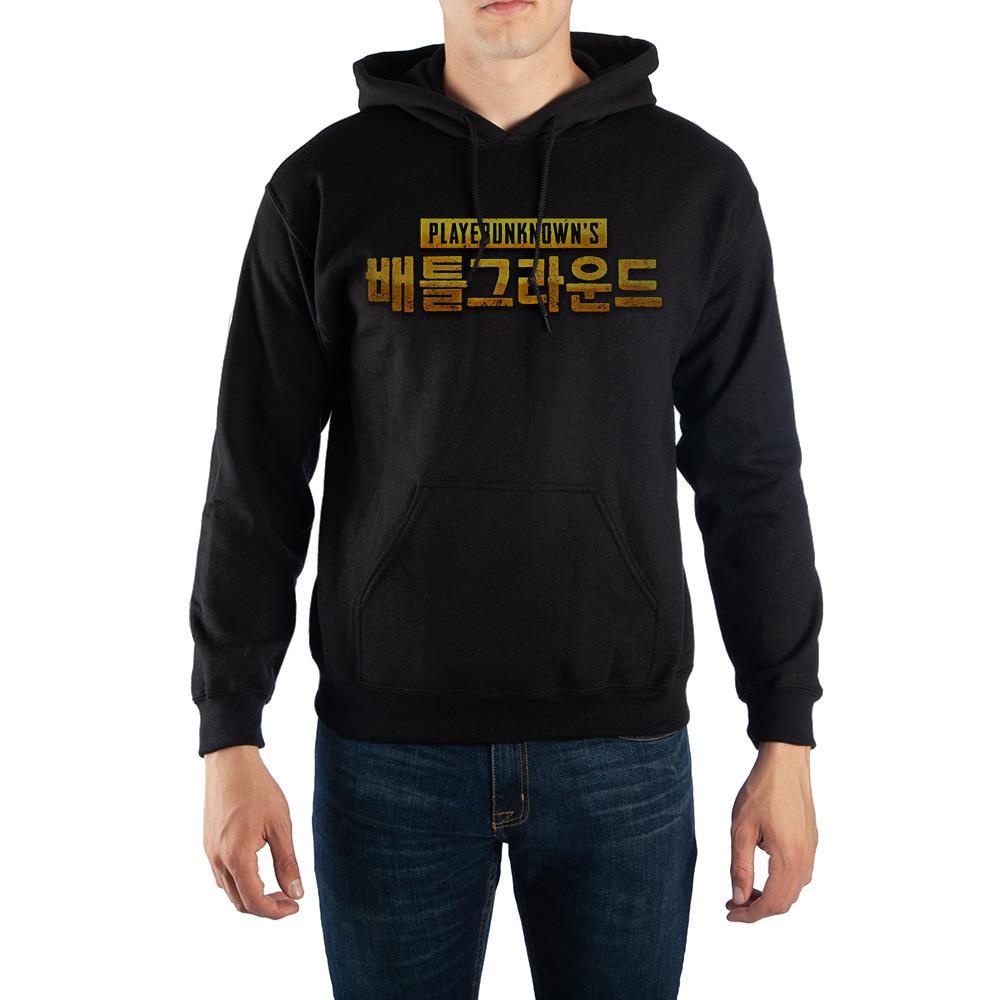PUBG Kanji Text Pullover Hoodie, Officially Licensed Gamer Sweatshirt-Winters can get quite cold, in Erangel and IRL. Stay warm while in pursuit of chicken dinners with this PUBG Kanji text hoodie. Soft cotton/poly blend sweatshirt with drawstring hood and kangaroo pocket, large PUBG graphics.Officially licensed Player Unknown's Battlegrounds apparel, USA. Outerwear FPS Gaming Gamer Gift-Black-S-