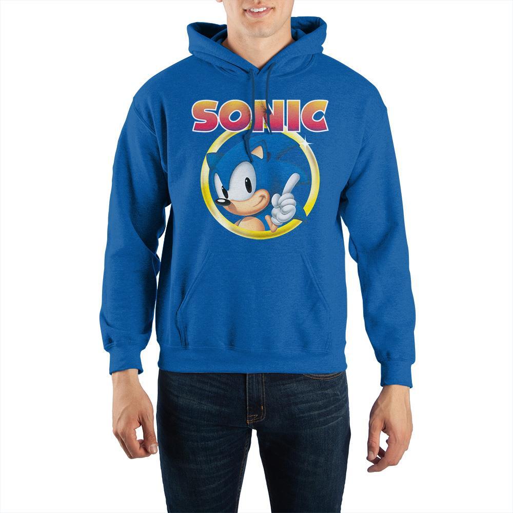 SEGA Sonic The Hedgehog Ring Portrait Hoodie, Officially Licensed USA-Royal Blue-S-