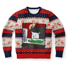 -Funny all-over-print unisex sweatshirt made of soft and comfortable cotton/polyester/spandex blend with brushed fleece interior. Each panel is individually printed, cut and sewn to ensure a flawless graphic that won't crack or peel. Mens womens Christmas pullover jumper ugly sweater print memes couple matching joke. -XS-