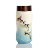 -White and Blue with Colored Fishes (Hand- painted)-6945035203351