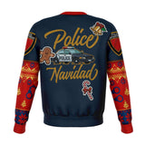 Funny Police Navidad Christmas Cop Costume Sweatshirt / AOP Pullover-Funny 'Police Navidad' Christmas Cop costume patter all over print (AOP) holiday jumper / sweatshirt. Unisex adult XS, Small, Medium, Large, XL, 2XL, 3XL, 4XL. Made-to-order. 2 weeks to the US. Humorous law enforcement xmas pun Feliz Navidad, Merry Christmas, Officer Santa, Holiday security, gift guard, casuall cosplay-