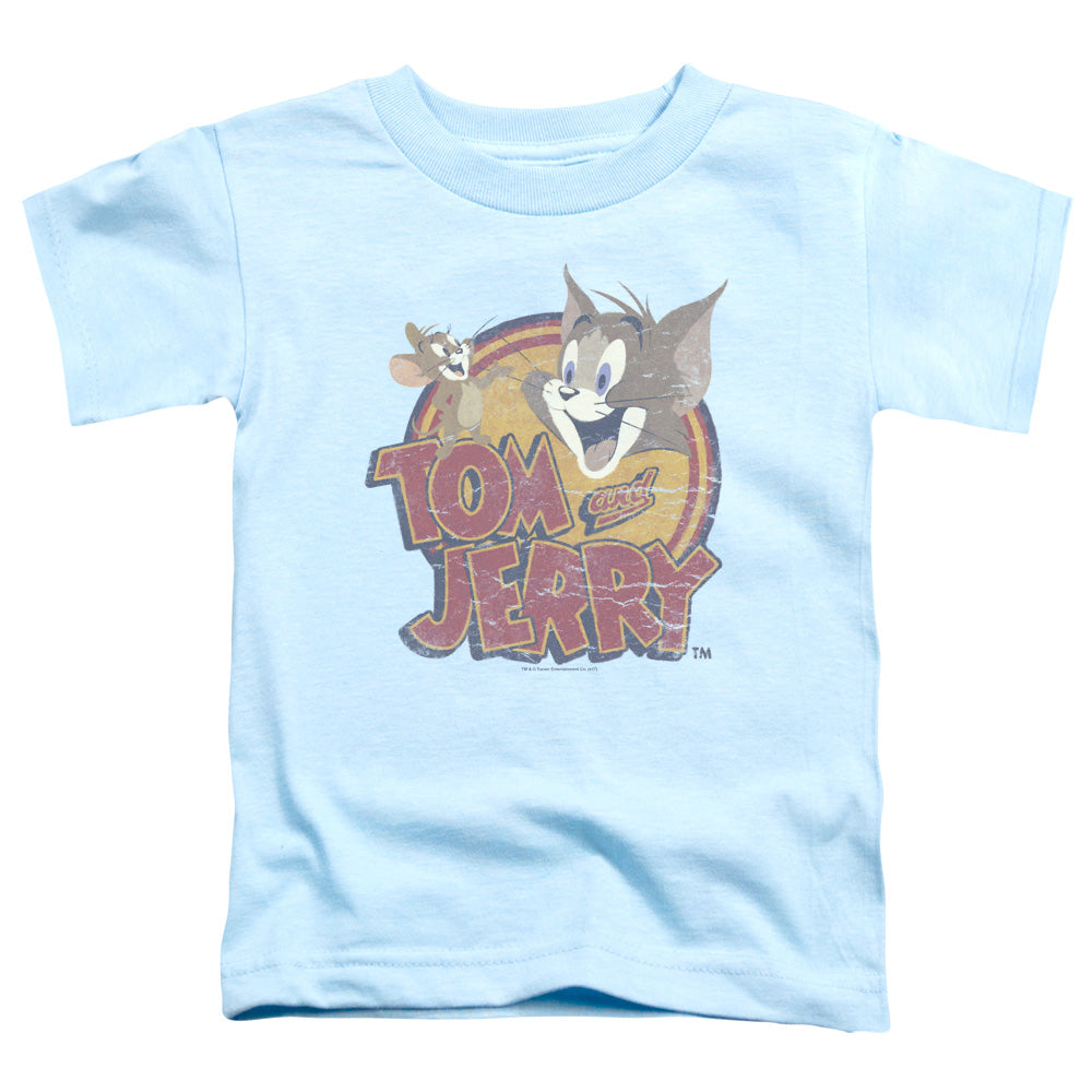 TOM AND JERRY Distressed Retro Vintage Logo Toddler Tee Shirt-Light Blue-SM (2T)-