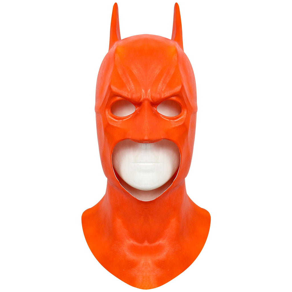 -For the superhero who's not afraid to step out of the shadows! High quality, orange latex mask. Free shipping.

Unique weird wtf bizarre custom DIY paint alternate universe bat man mask cowl retrogamer rave blacklight fluorescent safety orange halloween costume cosplay high visibility gotham traffic cone crossing guard-
