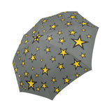 Wizard Star Pattern Automatic Umbrella, Compact Standard or Anti-UV-High quality compact automatic umbrella with automatic open and close system. Sturdy and well constructed. Standard or heavy duty anti-UV versions available. Waterproof polyester pongee with colorfast and fade resistant design. Unique retro vintage magic tattoo fortune teller cartoon wizard star design.-Gray-Standard-