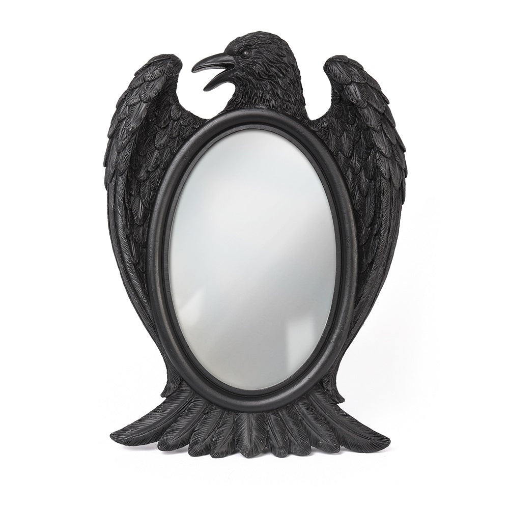 -Odin's oracle, wisest of birds and herald of the gods, bearing our whispered oaths to the halls of Valhalla. Glass mirror in high quality black resin raven frame. Designed for both tabletop use and wall hanging. Measures ~ 8.86x6.50" and 0.79 "deep. Genuine Alchemy product, brand new in box. Shipped from the USA.-664427000000