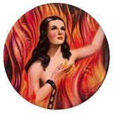 Anima Sola Pinback Buttons - 1.25in 2.25in 3in Mexican Lonely Soul Pin-High quality scratch and UV resistant mylar and metal pinback badge. 1.25, 2.25 or 3 inches. Ships in 3-5 business days from within the US. Anima Sola traditional chained tortured burning lonely soul woman in purgatory Mexican Catholic prayer card image. -3 inch Round Button-
