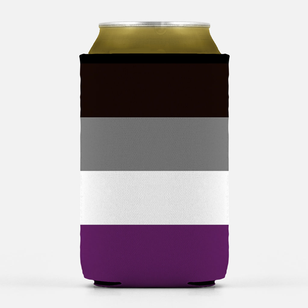 Asexual Pride Insulator Sleeve, LGBTQ LGBTQIA LGBTQX Ace Can Cooler-High quality, reusable neoprene beverage insulator sleeve. Fits standard 12oz and 16oz cans or bottles and keeps beverages cold. Easy to clean and foldable for easy storage. Great gift or drink marker for parties. LGBTQ LGBTQIA LGBTQX Asexual Gray Ace Non-Sexual Demi-Sexual Pride, rights, equality striped accessory-