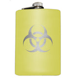 -Engraved 8oz Top Shelf Stainless Steel Pocket / Hip Flask with easy closure screw cap lid. Measures 5.5" tall and 3.75" wide and holds eight shots.Choice of just the flask, flask &amp; stainless steel funnel or with gift box containing stainless steel funnel and shot glasses. This item is fully customizable. For basic customizati-Yellow-Just the Flask-725185479396