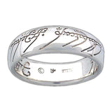 -Official wearable replica of the One Ring from the immortal works of JRR Tolkien, USA jeweler handcrafted fine Sterling Silver Tengwar rune script engraved comfort fit band. Whole/half/quarter sizes 4-20 US. New w/COA. Hobbit,LOTR,Silmarillion Ring of Power,Precious,Middle Earth ruling ring, Gollum Frodo Bilbo Sauron-Polished Silver-4 US-