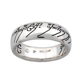-Official wearable replica of the One Ring from the immortal works of JRR Tolkien, USA jeweler handcrafted fine Sterling Silver Tengwar rune script engraved comfort fit band. Whole/half/quarter sizes 4-20 US. New w/COA. Hobbit,LOTR,Silmarillion Ring of Power,Precious,Middle Earth ruling ring, Gollum Frodo Bilbo Sauron-Black-4 US-