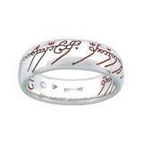 -Official wearable replica of the One Ring from the immortal works of JRR Tolkien, USA jeweler handcrafted fine Sterling Silver Tengwar rune script engraved comfort fit band. Whole/half/quarter sizes 4-20 US. New w/COA. Hobbit,LOTR,Silmarillion Ring of Power,Precious,Middle Earth ruling ring, Gollum Frodo Bilbo Sauron-Red-4 US-