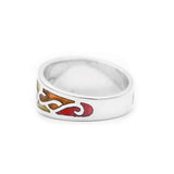 Rainbow PRIDE Scrollwork Ring - Small, Sterling Silver LGBTQIA Jewelry-LGBTQIA Pride ring handcrafted in Sterling Silver with a scrollwork embellished band, finished with bold and glossy rainbow enamel. Made in the USA. Stamped .925 Sterling Silver with jeweler's mark and copyright. US ring sizes 4.5 to 9, in whole and half sizes. Great custom LGBTQIA LGBTQX LGBT GLBT fine jewelry gift.-