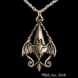 Bram Stoker™ Dracula's Vampire Bat Necklace, Sterling or Bronze-Dracula's Vampire Bat Pendant, inspired by Bram Stoker's gothic horror classic. Design inspired by the Art Nouveau movement sweeping London during the era when Dracula was courting Mina. Officially licensed Dracula jewelry with Bram Stoker, LLC. Skillfully crafted in choice of sterling silver or bronze. New with COA.-Antiqued Bronze-24" Stainless Steel-
