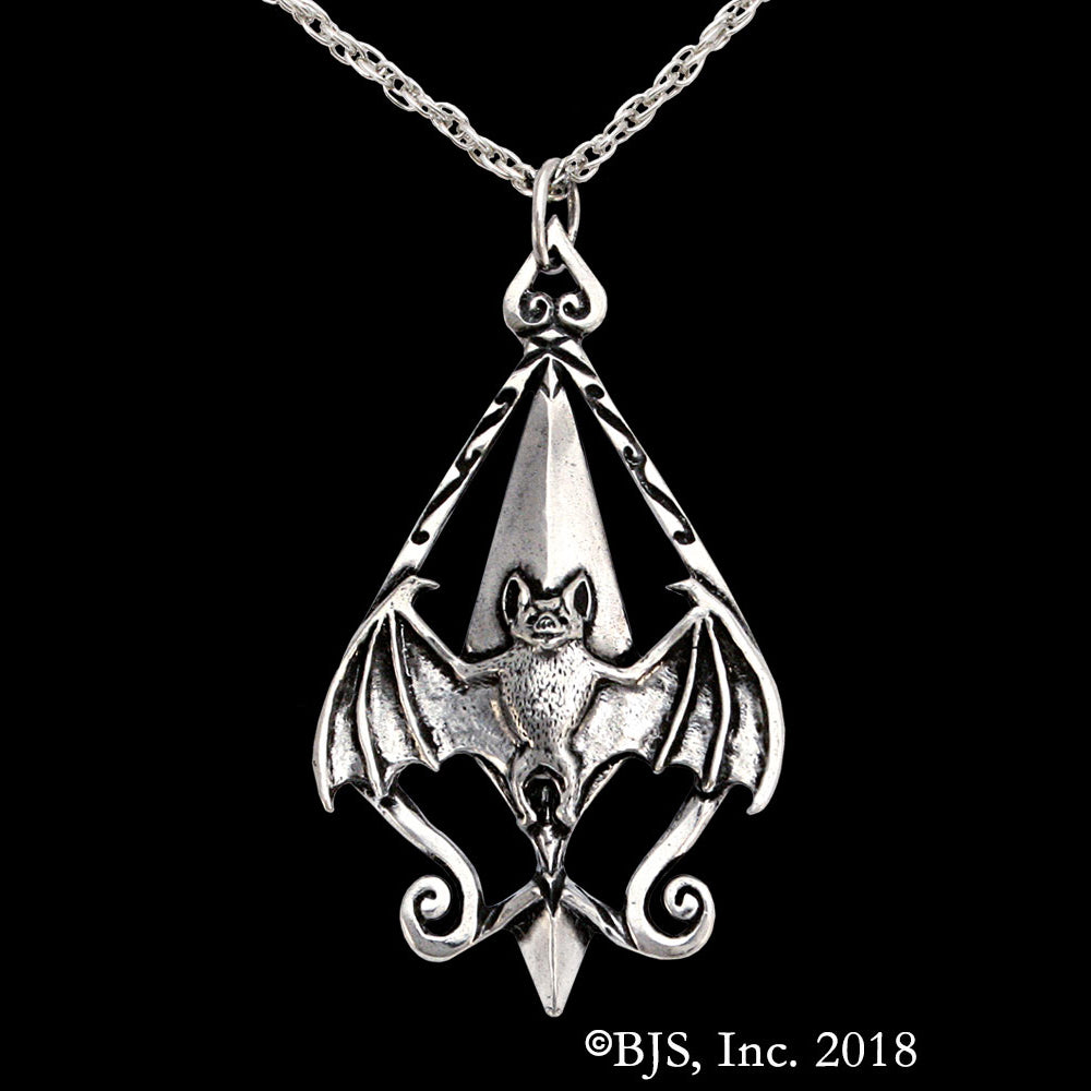 Bram Stoker™ Dracula's Vampire Bat Necklace, Sterling or Bronze-Dracula's Vampire Bat Pendant, inspired by Bram Stoker's gothic horror classic. Design inspired by the Art Nouveau movement sweeping London during the era when Dracula was courting Mina. Officially licensed Dracula jewelry with Bram Stoker, LLC. Skillfully crafted in choice of sterling silver or bronze. New with COA.-Sterling Silver-24" Stainless Steel-