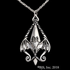 Bram Stoker™ Dracula's Vampire Bat Necklace, Sterling or Bronze-Dracula's Vampire Bat Pendant, inspired by Bram Stoker's gothic horror classic. Design inspired by the Art Nouveau movement sweeping London during the era when Dracula was courting Mina. Officially licensed Dracula jewelry with Bram Stoker, LLC. Skillfully crafted in choice of sterling silver or bronze. New with COA.-Sterling Silver-24" Stainless Steel-