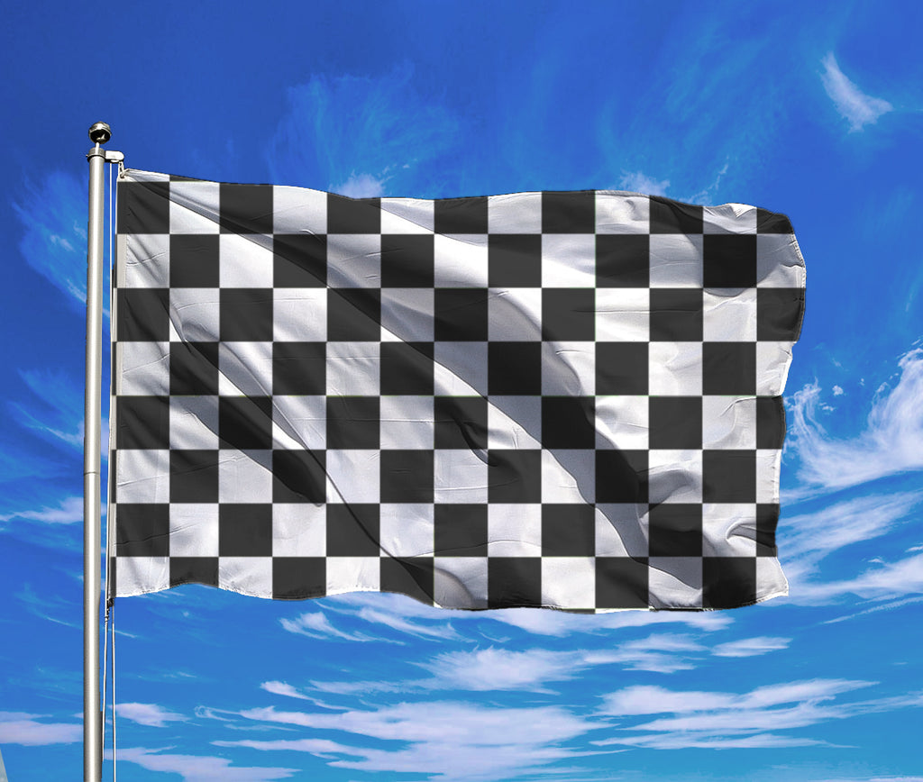 Black and White Checkered Flag - Classic Racing Checked Pattern Banner-High quality, professionally printed custom polyester banner pole flag. Single or double sided with either grommets or pole pocket. 2x1 / 1x2 ft, 3x2 / 2x3 ft, 3x5 / 5x3 ft or custom size. Fully customizable on request. Classic black and white checkered racing pattern motorsports flag inexpensive professional quality.-
