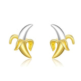 Banana Stud Earrings, Sterling Silver, Funny Unique Fine Fashion Fruit-A unique pair of two-tone sterling silver banana stud earrings Finely crafted in solid .925 Sterling Silver with dichroic plating to achieve the golden yellow color of the peel. Each earring measures 1.01 x 0.8 cm, weighing 1.6g. Free Shipping Worldwide. Shipped from abroad, typically arrive in about 2 weeks.-